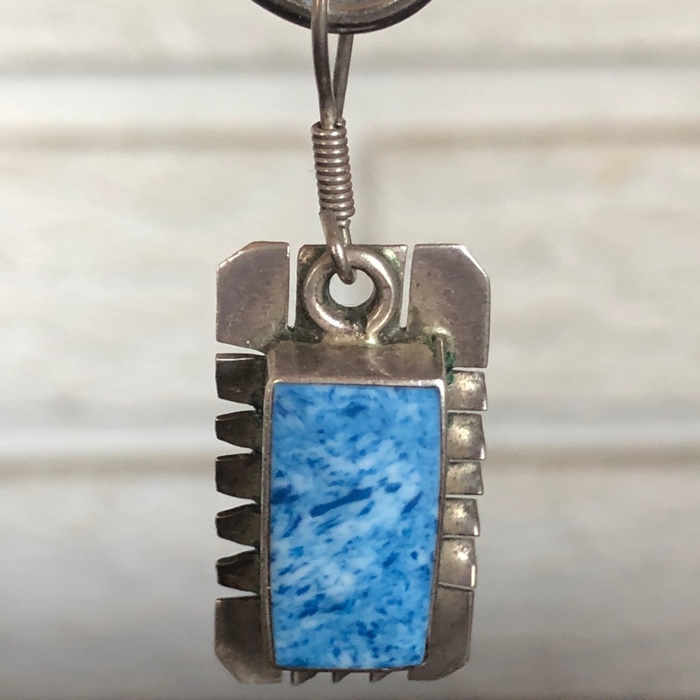 Native American Navajo sterling silver and larimar drop earrings - Picture 4 of 8